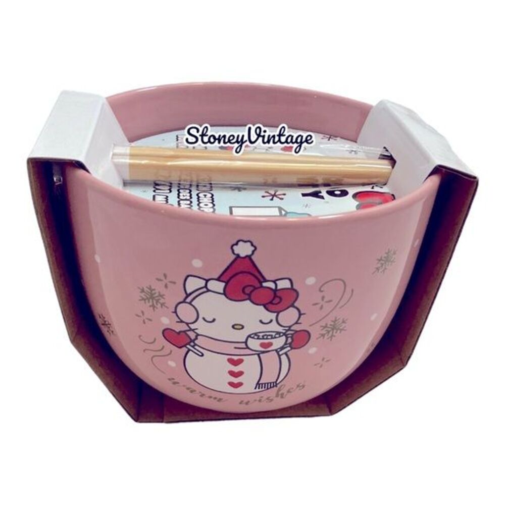 Hello Kitty Pink Christmas Snowman printed Ramen Bowl